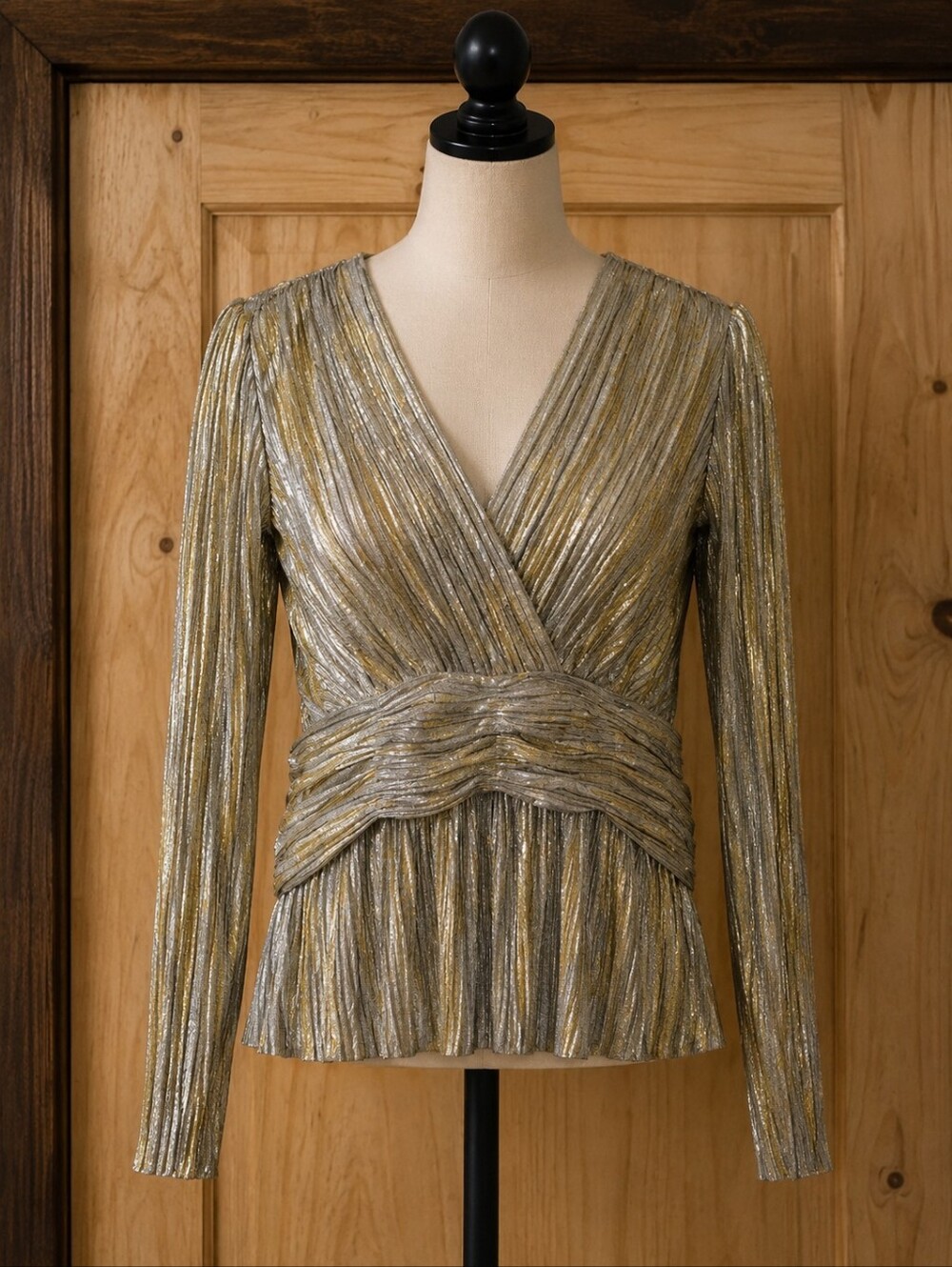Metallic Gold Pleated Wrap Top